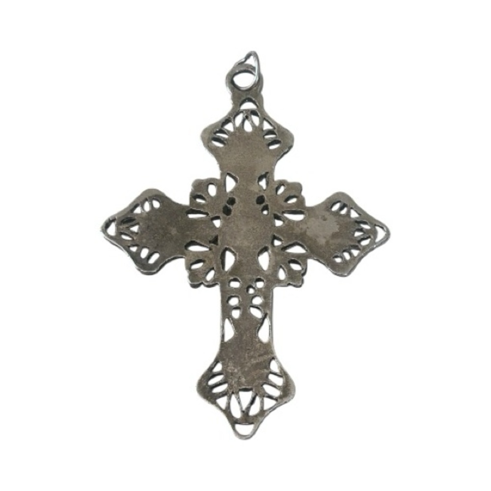 Vintage Retro Large Ornate Filigree Religious Cross Pendant Black Enamel Goth - Picture 2 of 3